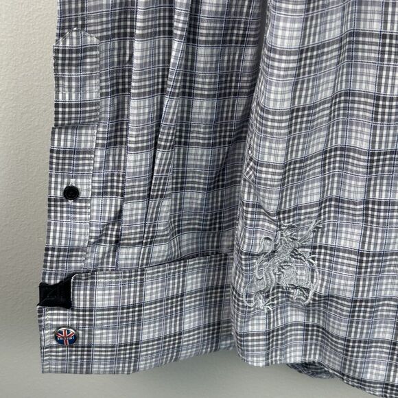 English Hero  Men’s Large Shirt Another Tricky Day Gray Button Up Geometric Rock - Picture 3 of 11